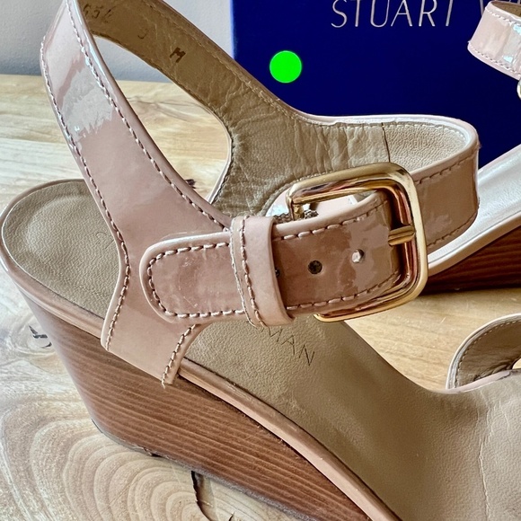 STUART WEITZMAN NEXTWEDGE ADOBE ANILINE SANDAL 9 LEATHER ADJ STRAP SUMMER CHIC - Picture 3 of 11